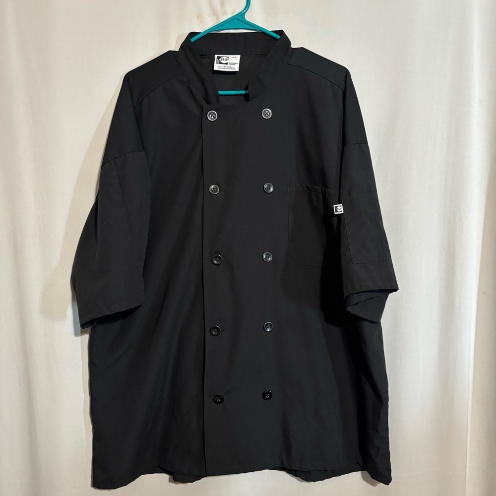Uncommon Thread XL Mens Black Double-Breasted Short Sleeve Chef Jacket Mesh Back